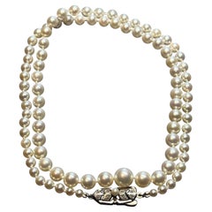 Retro Mikimoto Estate Akoya Pearl Graduated Necklace 20" Silver 7.63-3.50 mm