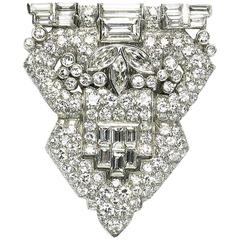 Art Deco Diamond Platinum Clip Brooch 4