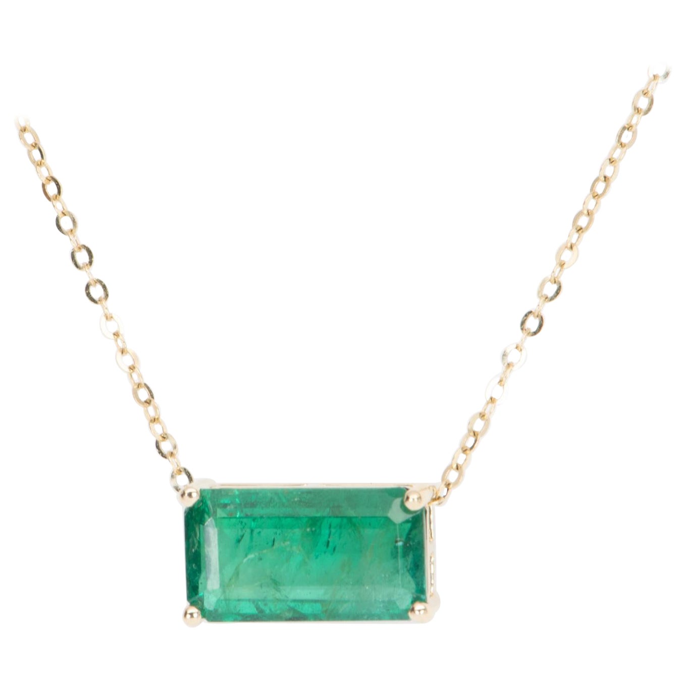 3.76ct Elongated Emerald Pendant Necklace 14K Gold Wear Multiple Ways R4471 For Sale