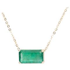 3.76ct Elongated Emerald Pendant Necklace 14K Gold Wear Multiple Ways R4471