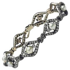 Pearl Diamond Gold Link Bracelet 8
