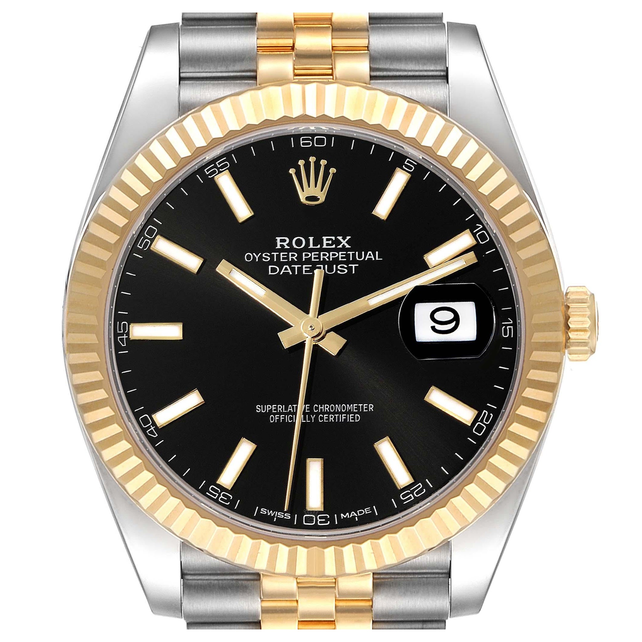 Rolex Datejust 41 Steel Yellow Gold Black Dial Mens Watch 126333 Box Card For Sale