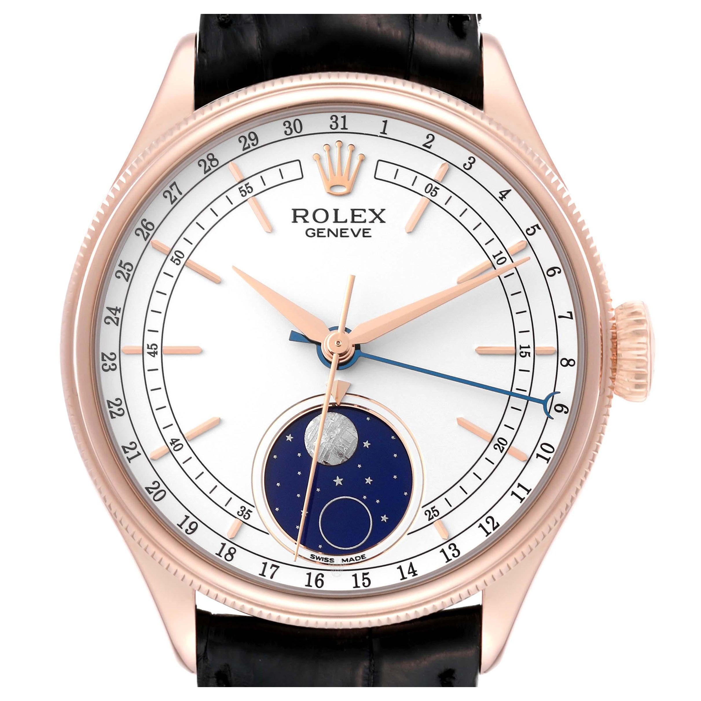 Rolex Cellini Moonphase White Dial Rose Gold Mens Watch 50535