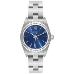 Rolex Oyster Perpetual Steel White Gold Blue Dial Watch 76094 Box Papers