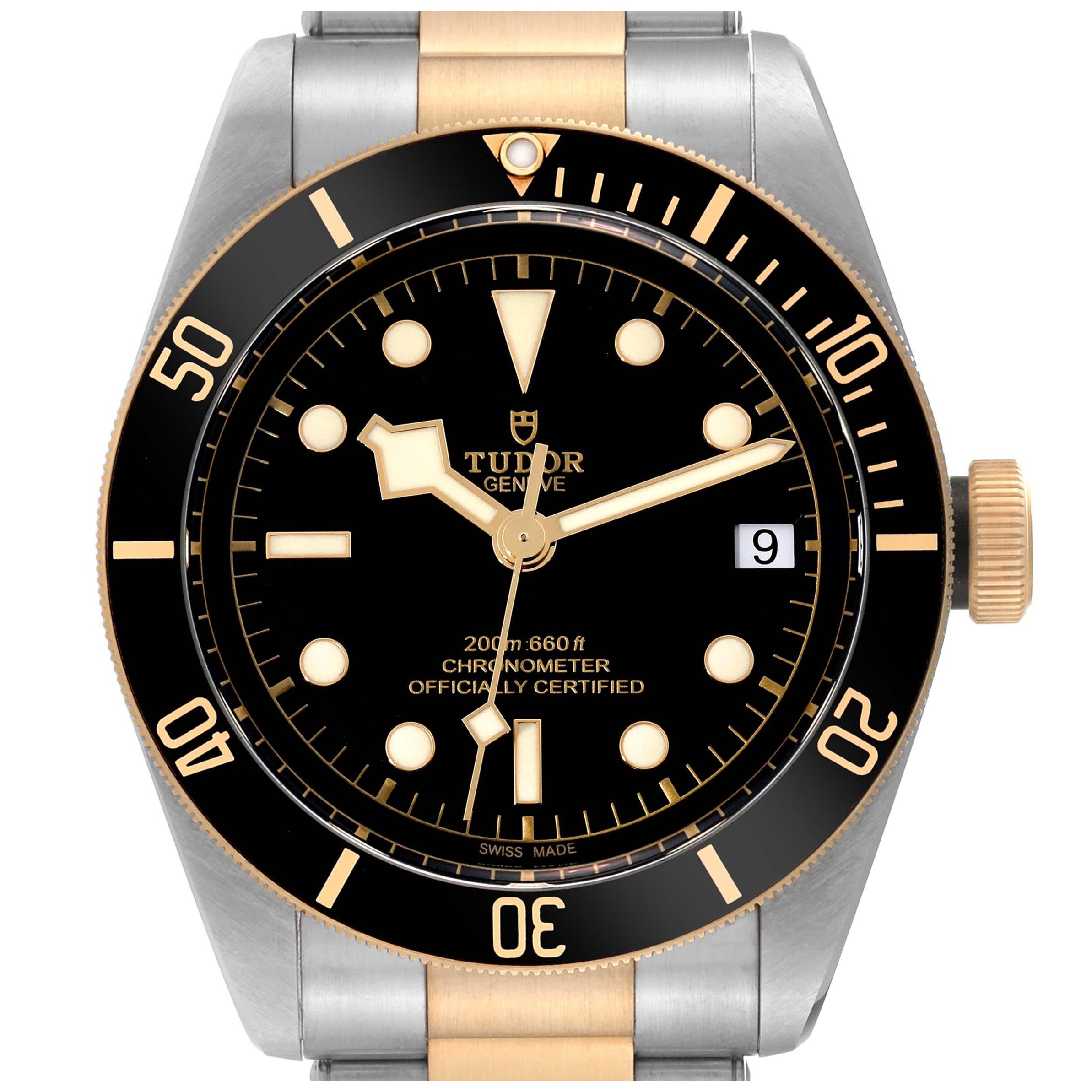 Tudor Black Bay Steel Yellow Gold Black Dial Mens Watch 79733 Box Card For Sale