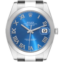 Rolex Datejust 41 Blue Roman Dial Steel Mens Watch 126300 Card