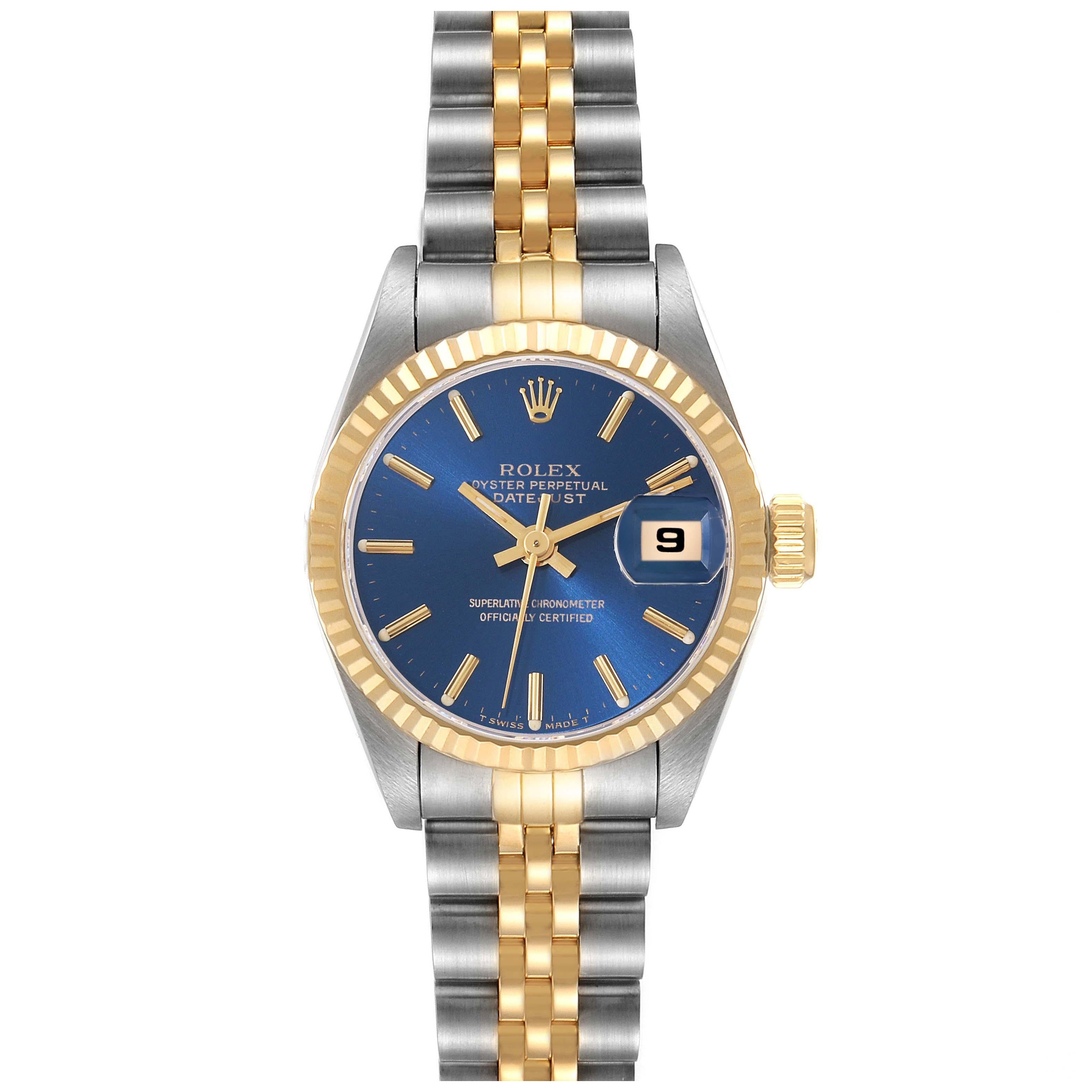 Rolex Datejust Blue Dial Steel Yellow Gold Ladies Watch 69173 For Sale