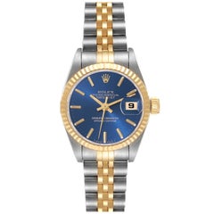 Vintage Rolex Datejust Blue Dial Steel Yellow Gold Ladies Watch 69173