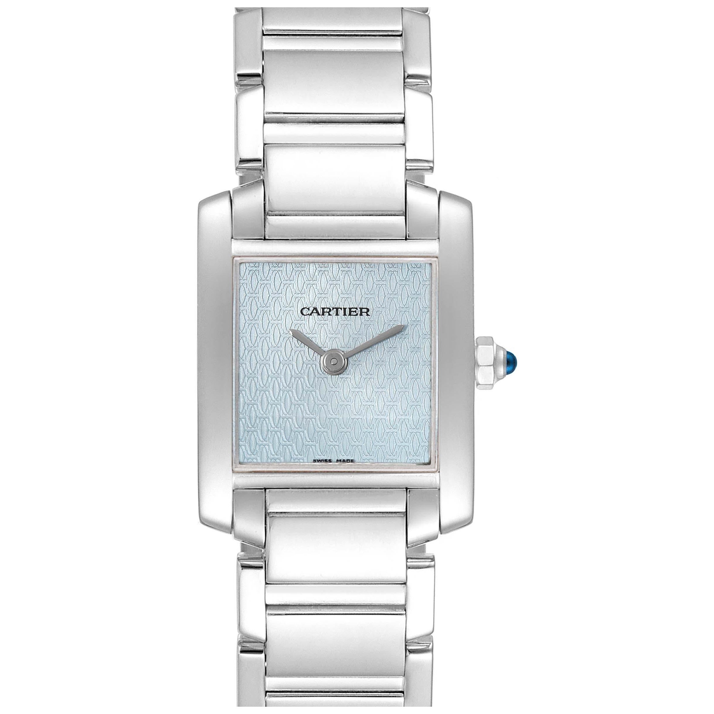 Cartier Tank Francaise Blue Dial White Gold Quartz Ladies Watch W50012S3 For Sale
