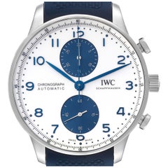 IWC Portuguese Chronograph White Dial Steel Mens Watch IW371620 Card