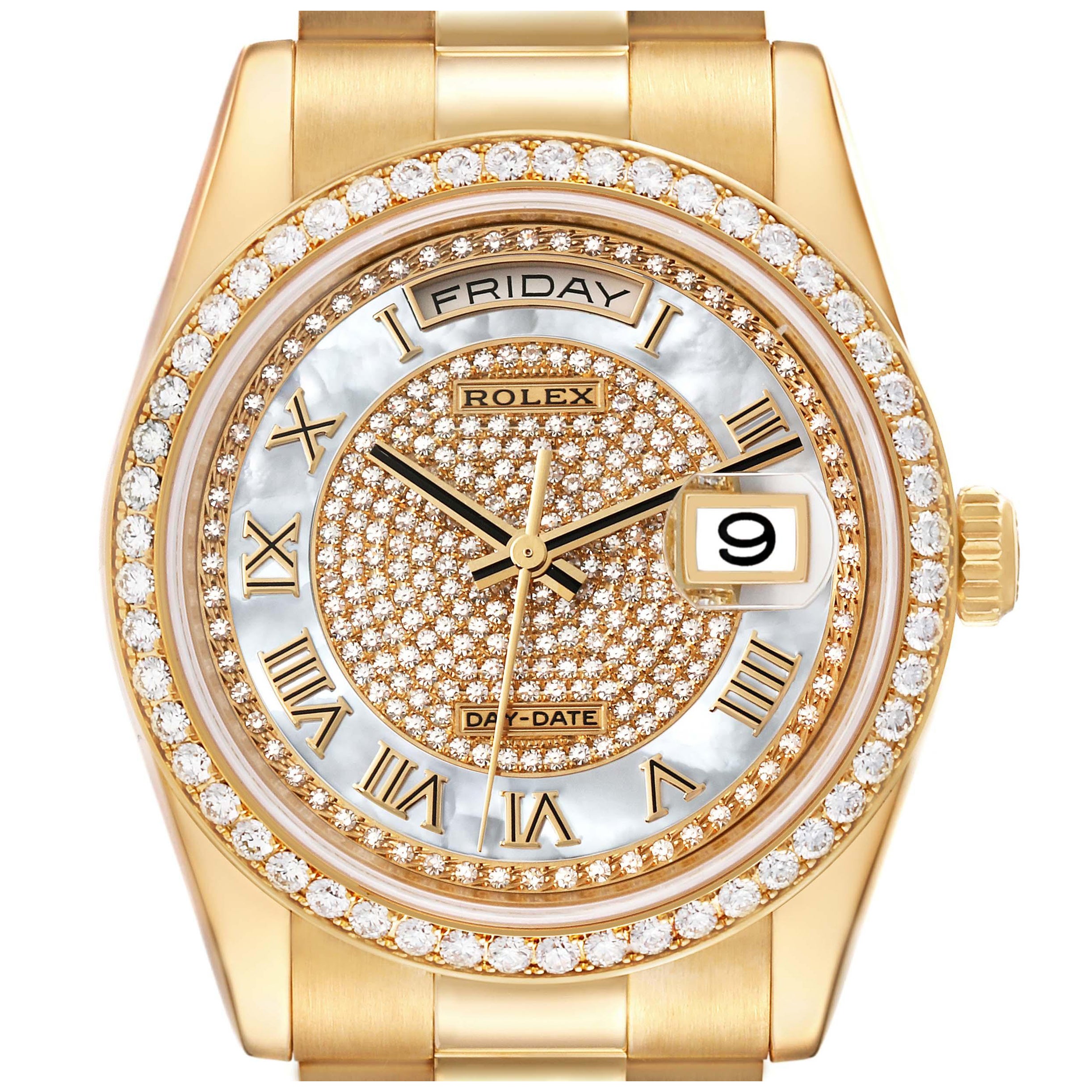 Rolex Day Date President Yellow Gold Mother Of Pearl Dial Diamond Mens Watch  For Sale