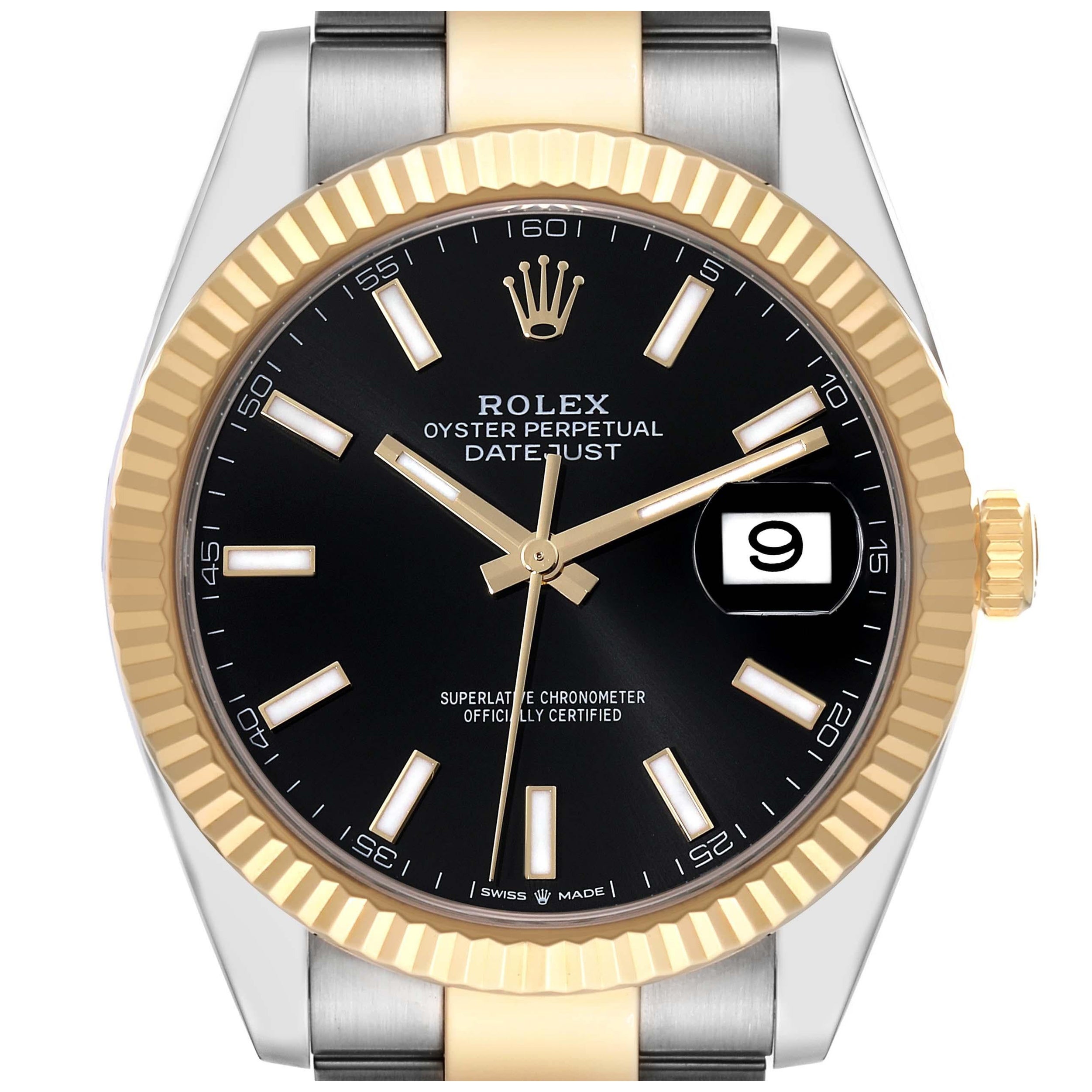 Rolex Datejust 41 Steel Yellow Gold Black Dial Mens Watch 126333 Box Card For Sale