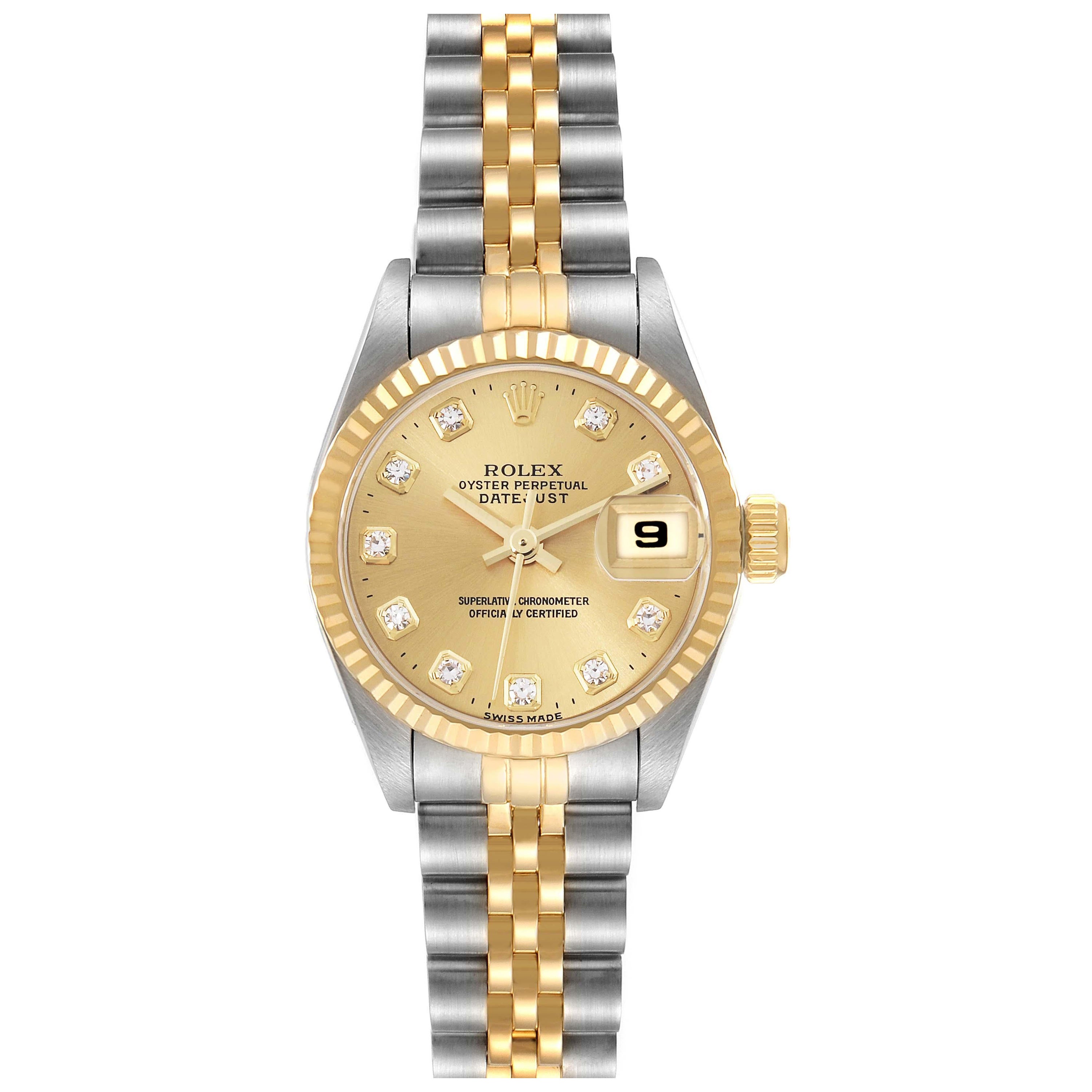 Rolex Datejust Diamond Dial Steel Yellow Gold Ladies Watch 69173 Box Papers