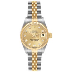 Rolex Datejust Diamond Dial Steel Yellow Gold Ladies Watch 69173 Box Papers