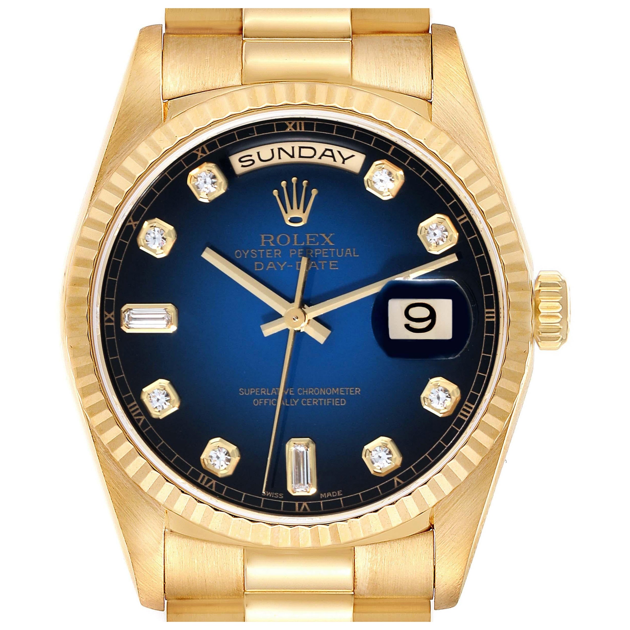 Rolex President Day-Date Yellow Gold Vignette Diamond Dial Mens Watch 18238 For Sale