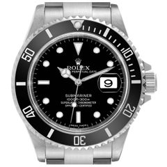 Rolex Submariner Date Black Dial Steel Mens Watch 16610 Box Card