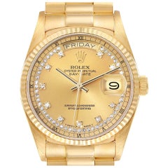 Rolex President Day-Date Yellow Gold Diamond Dial Mens Watch 18038