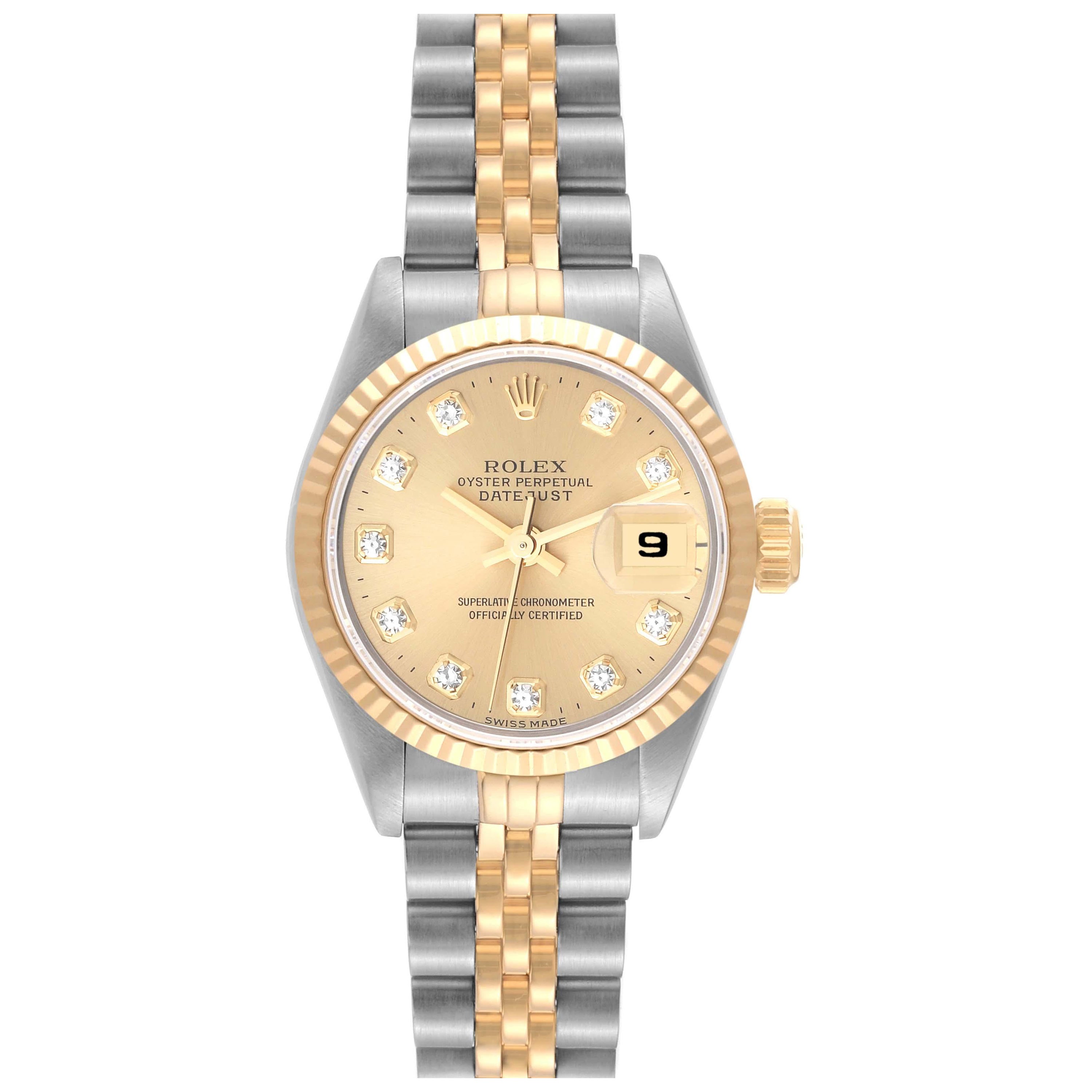 Rolex Montre Datejust en acier et or jaune avec cadran en diamants, pour femmes 69173