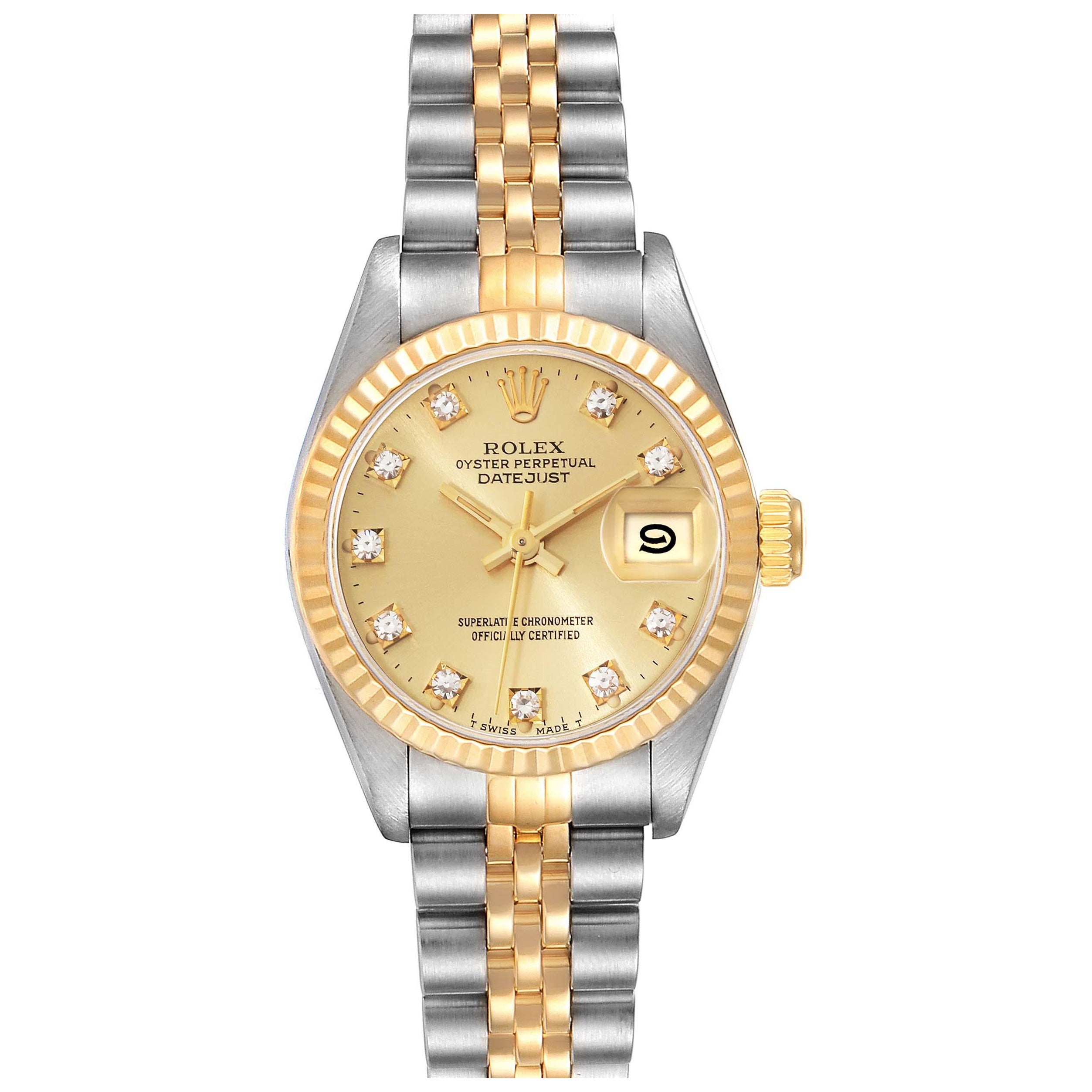 Rolex Montre Datejust en acier et or jaune avec cadran en diamants, pour femmes 69173