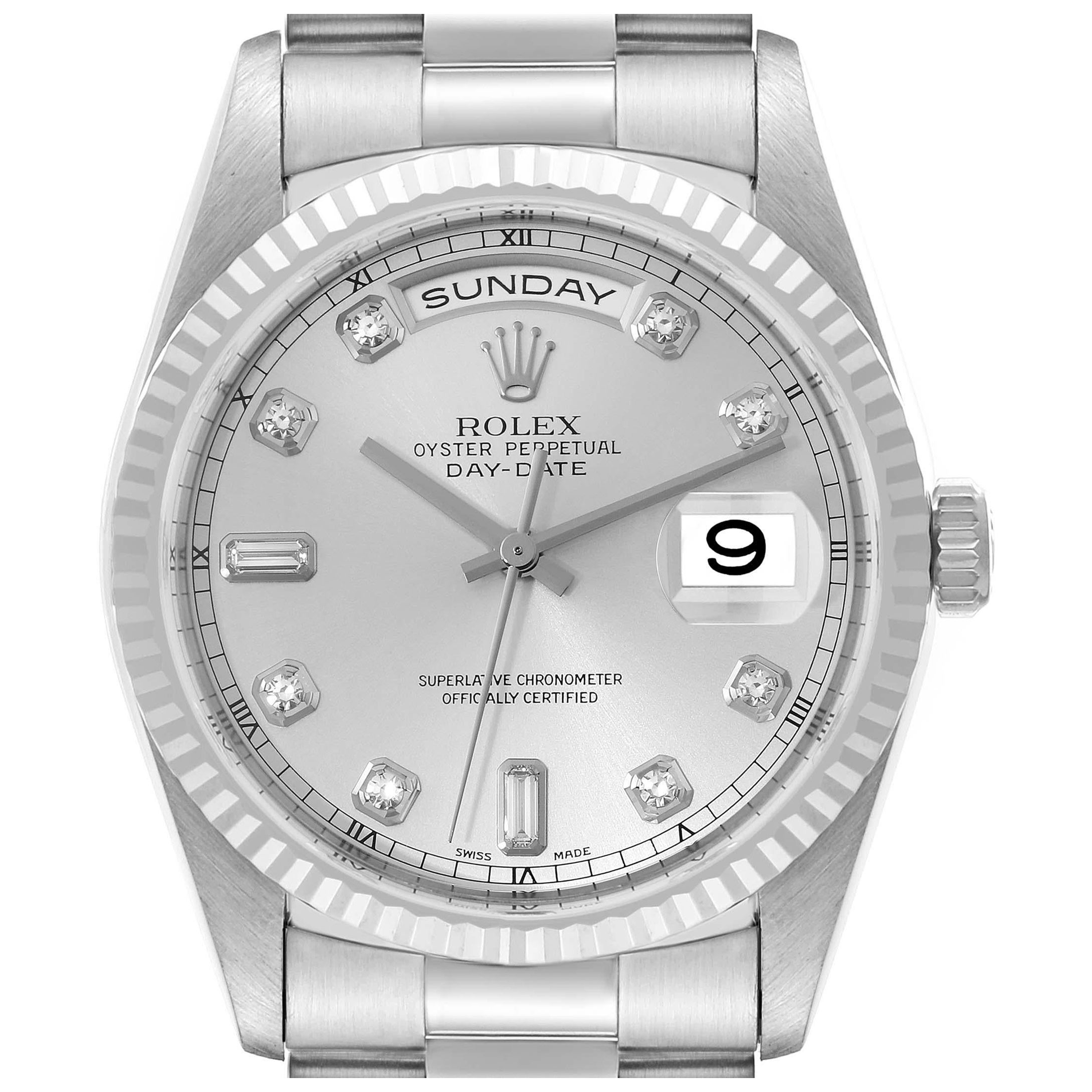 Rolex President Day-Date White Gold Diamond Dial Mens Watch 18239 For Sale
