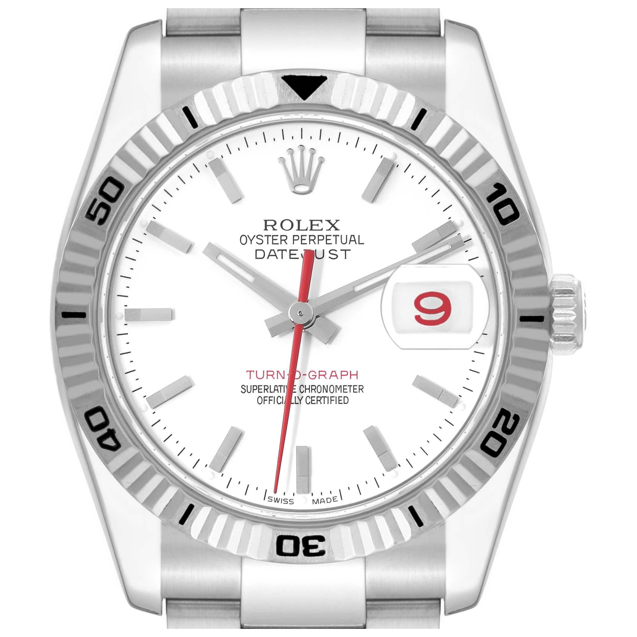 Rolex Turnograph Steel White Gold Bezel Mens Watch 116264 Box Card For Sale