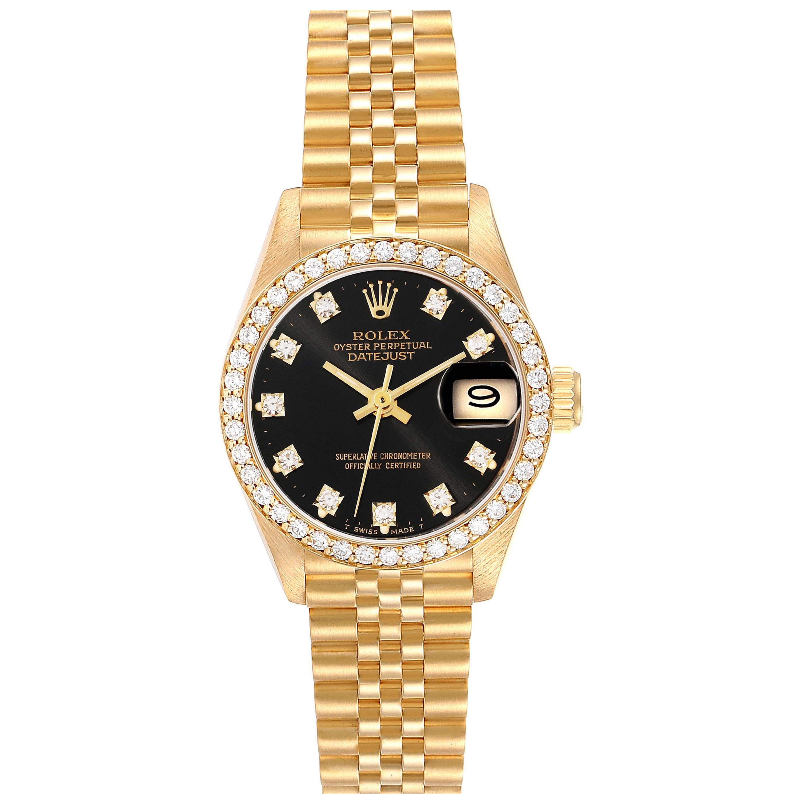 Rolex Datejust President Yellow Gold Diamond Ladies Watch 69138 Box Papers
