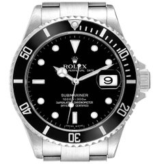 Used Rolex Submariner Date Black Dial Steel Mens Watch 16610 Box Papers