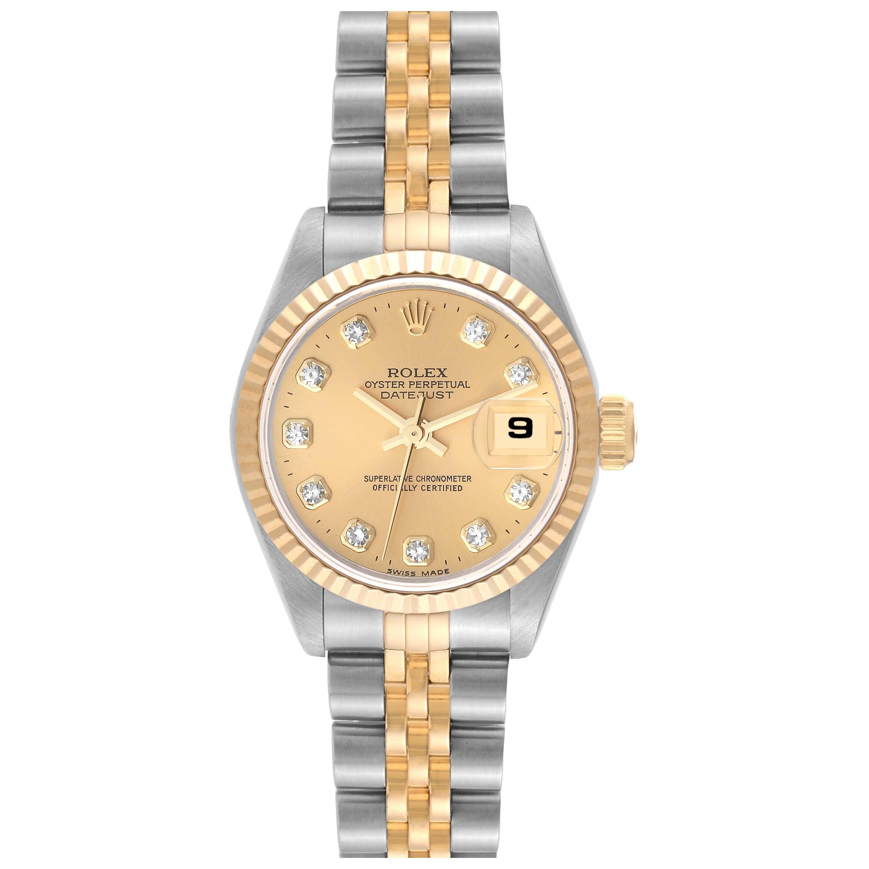 Rolex Montre Datejust en acier et or jaune avec cadran en diamants, pour femmes 69173 en vente