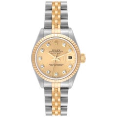 Used Rolex Datejust Diamond Dial Steel Yellow Gold Ladies Watch 69173