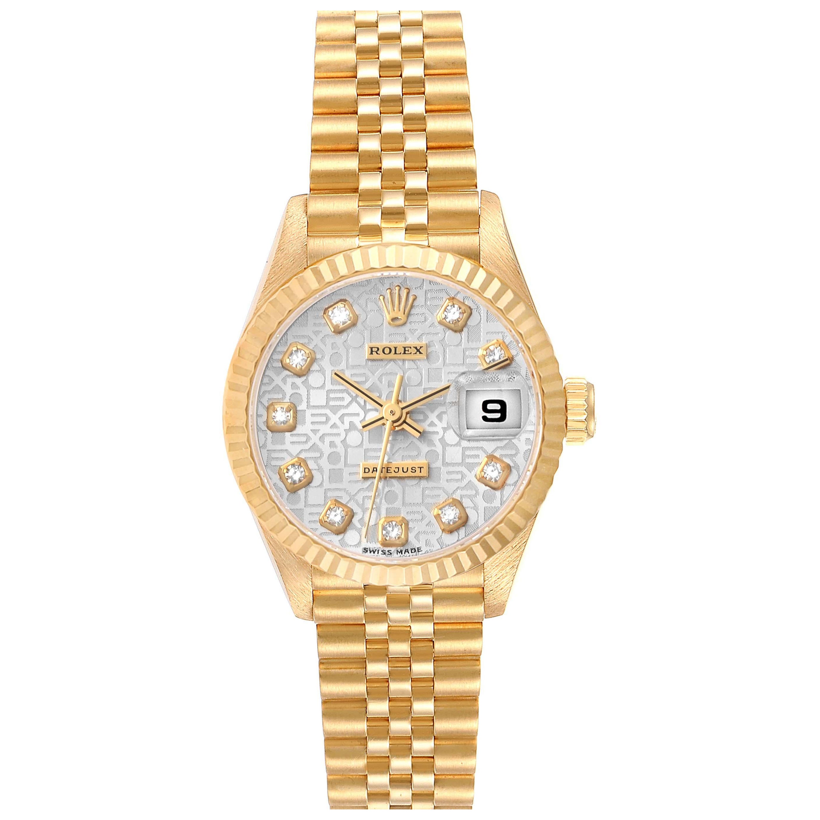 Rolex President Datejust, montre pour femme en or jaune avec cadran en argent et diamants 79178 en vente