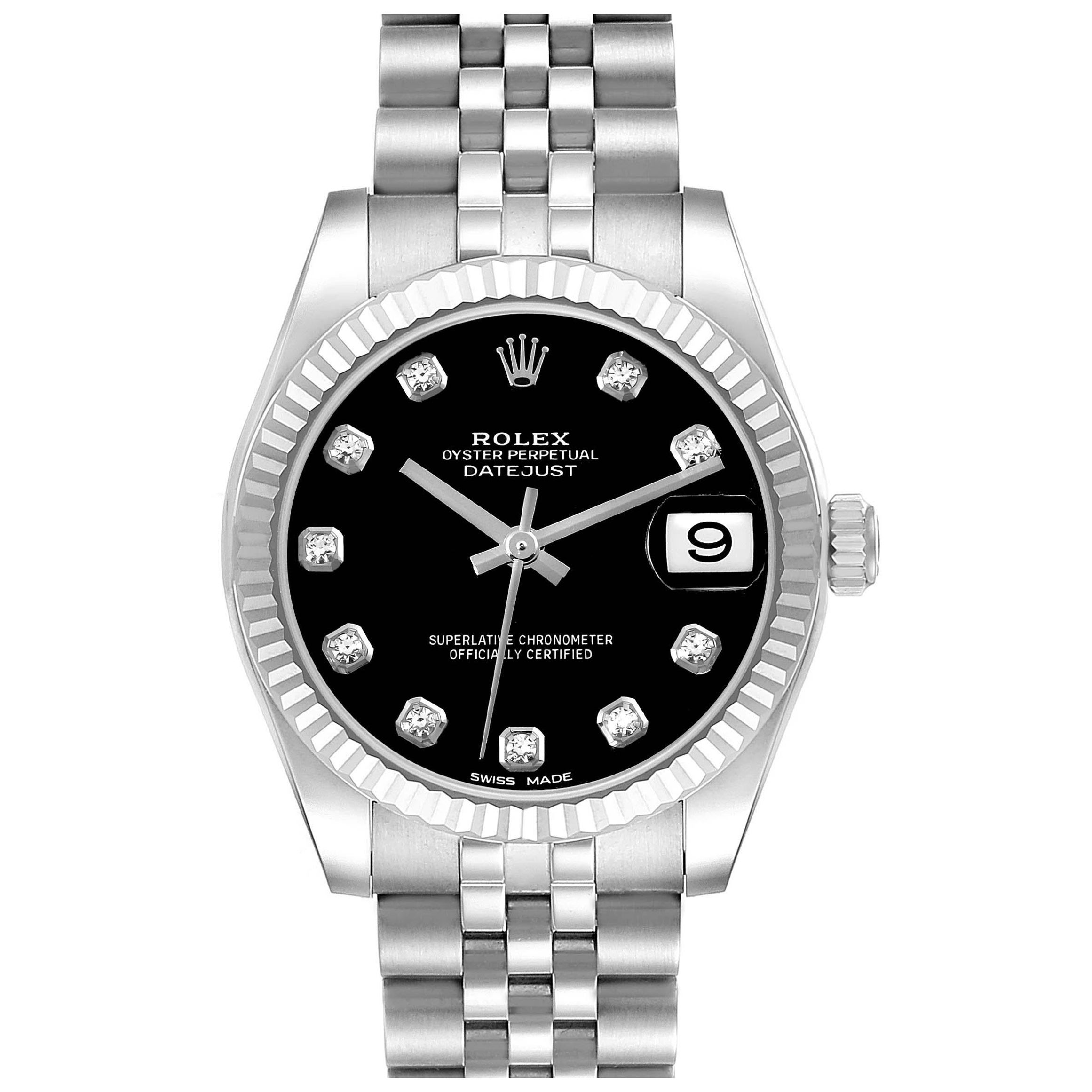 Rolex Datejust Midsize Steel White Gold Diamond Dial Ladies Watch 178274