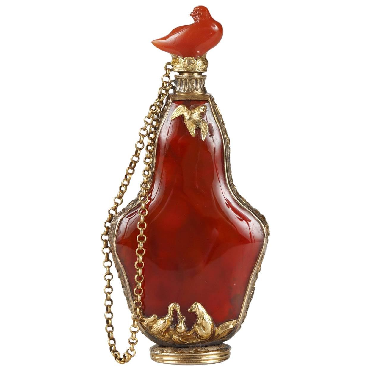Mid 18th Century Carnelian Gemstone Gold Flask  For Sale