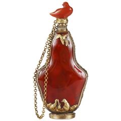 Mid 18th Century Carnelian Gemstone Gold Flask 
