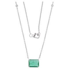 Zambian Emerald Gemstone Charm Pendant Real Diamond Necklace 14 Karat White Gold