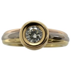 Vintage Cartier Round Cut Diamond 18k Tricolour Multi Tone Gold Solitaire Ring