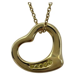 Tiffany & Co. Elsa Peretti Open Heart Yellow Diamond 18k Gold Pendant Necklace