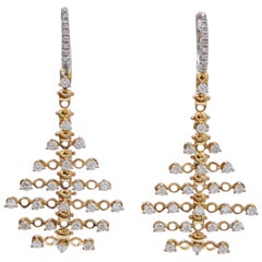 Diamonds, 18 Karat Yellow Gold and White Gold Earrings.