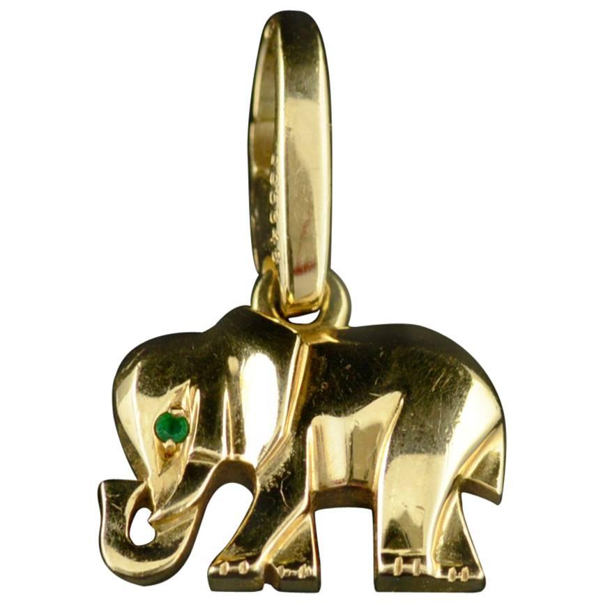 1970s Cartier Emerald Eye Gold Elephant Pendant