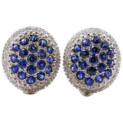 Mouawad Rosette Oval Diamond Sapphire Gold Earrings
