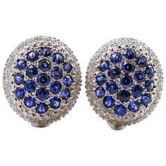Mouawad Rosette Oval Diamond Sapphire Gold Earrings 1