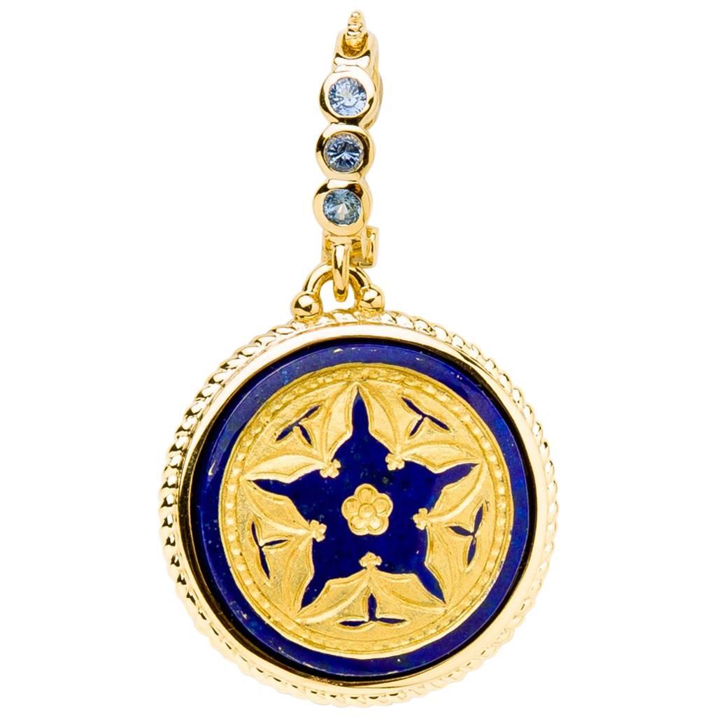 Lapis Lazuli Star Pendant with Gold Bezel For Sale