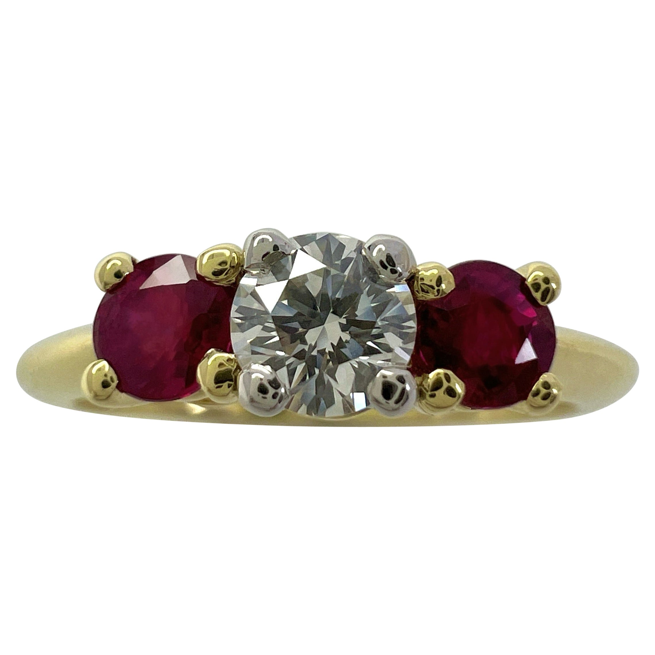 Vintage Tiffany & Co Diamond & Ruby 18k Yellow Gold & Platinum Three Stone Ring For Sale
