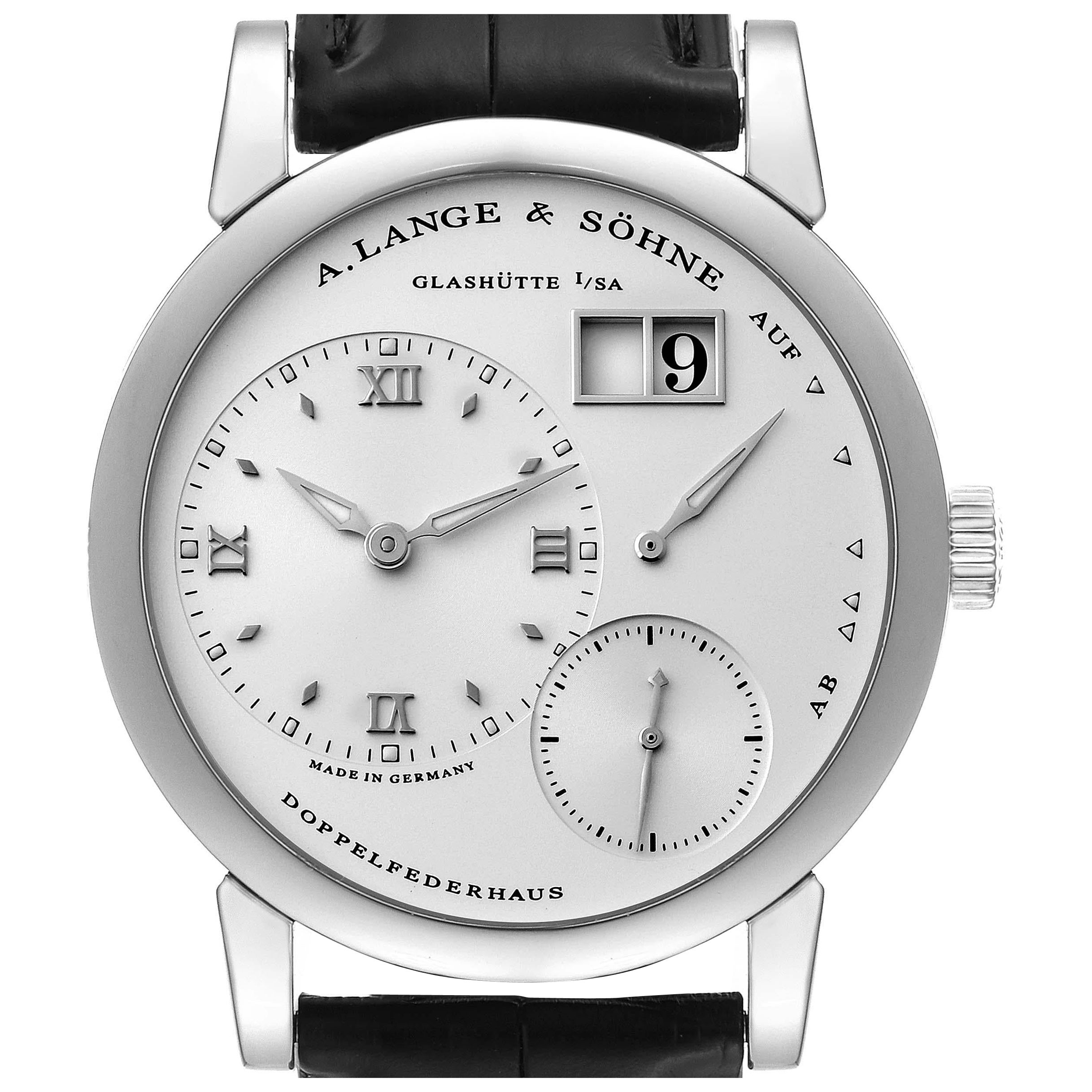 A. Lange and Sohne Lange 1 White Gold Silver Dial Mens Watch 101.039 For Sale