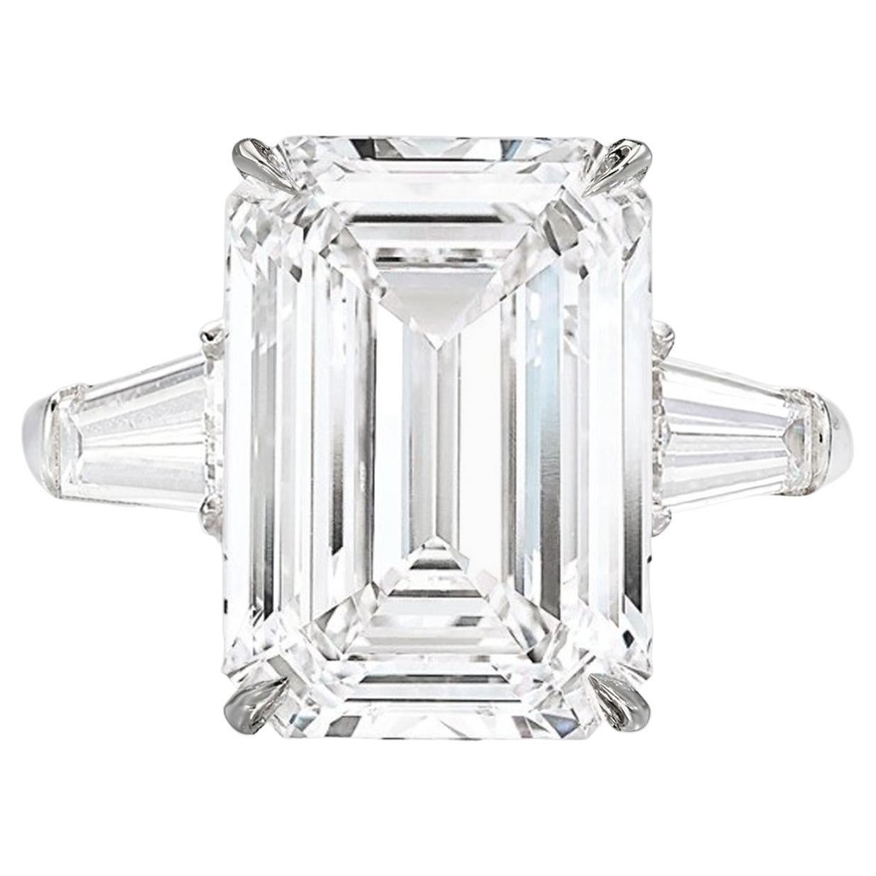 GIA Certified 7 Carat Emerald Cut Internally Flawless Clarity Diamond Ring For Sale