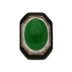 David Webb Signed Type A Fei Chui Jadeite Jade and Onyx Platinum & 18K Ring