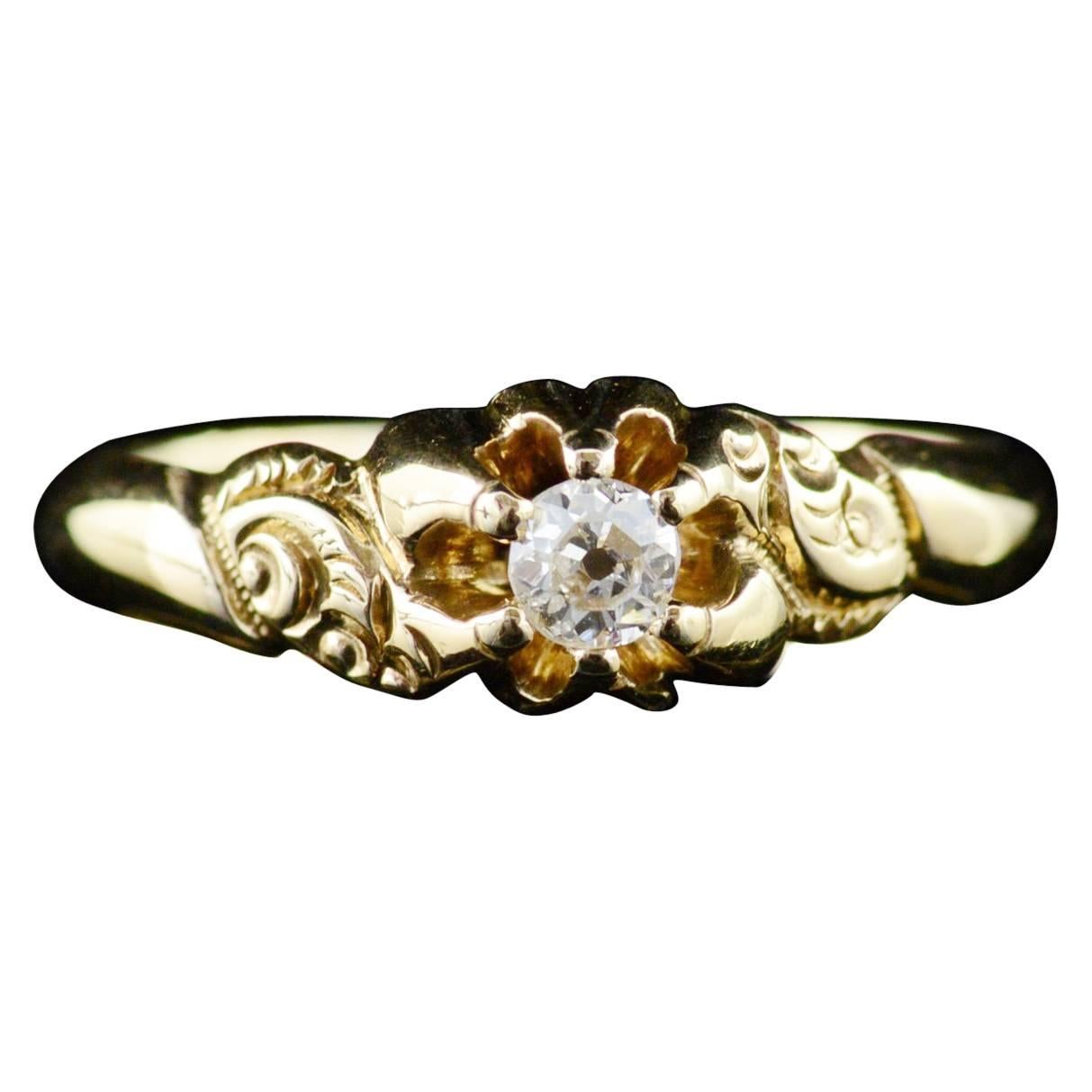 Victorian Mine Cut Diamond Gold Engagement Ring