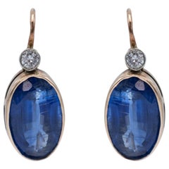 Vintage Old gold earrings with diamonds and kyanite, mid 20th century.