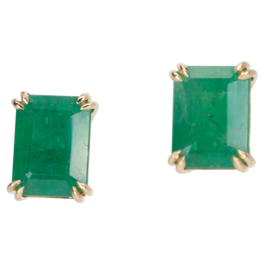 3.33ct Rich Green Emerald Stud Earrings 14K Gold R3142 For Sale