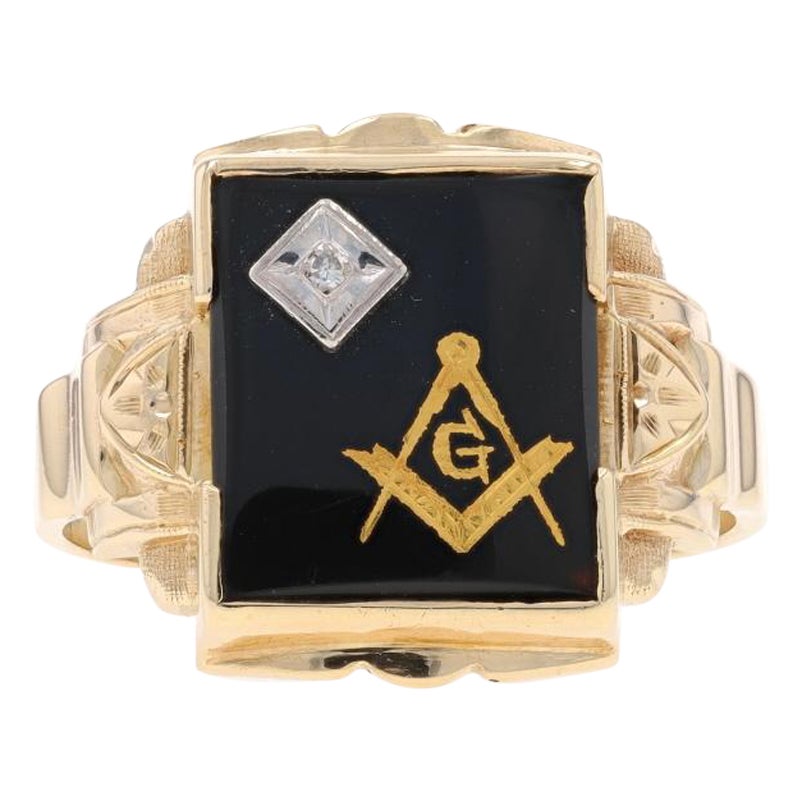 Or jaune Blue Lodge Vintage Bague Master Mason pour homme -10k Onyx Diamond Masonic en vente