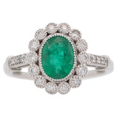 1.81ctw Emerald and Diamond Halo Scallop Milgrain18K Gold Engagement Ring AD1653
